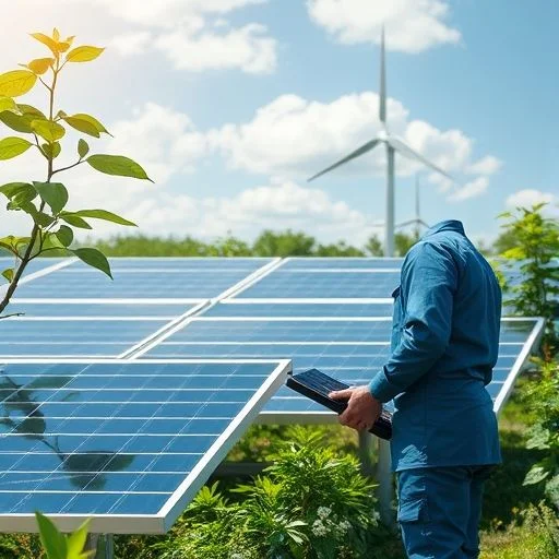 A stunning, minimalist composition featuring a single, perfectly symmetrical green leaf unfurling from a sleek, polished metallic base, symbolizing growth, innovation, and harmony with nature.